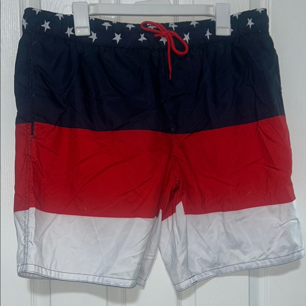 Red and White Board Shorts with Quick-Dry Fabric